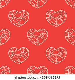 White lace hearts on red background. Vector seamless pattern. Best for textile, wallpapers, wrapping paper, package and St. Valentine's Day decoration.