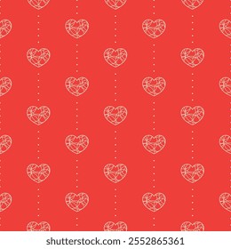 White lace hearts on red dotted background. Vector seamless pattern. Best for textile, wallpapers, wrapping paper, package and St. Valentine's Day decoration.