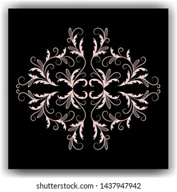 White lace on a black background. For the design of postcards, invitations to the celebration, the element of interior decor. Vector illustration.