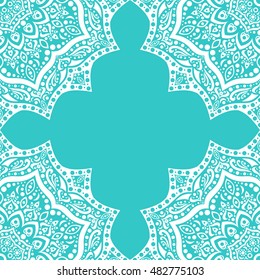 White lace on turquoise background. Elegant seamless pattern.