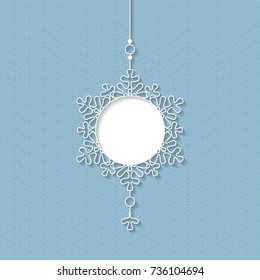 White lace pendant. Decorative design element, lacy holiday decoration for Christmas and New Year. Vector illustration