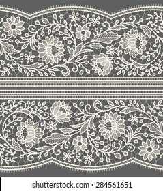 White Lace Ribbon. Vertical Seamless Pattern.