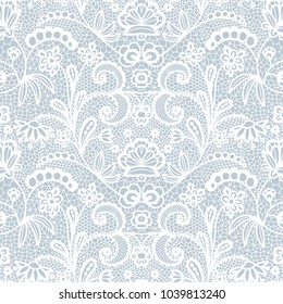 White lace seamless pattern with flowers on beige background