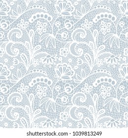 White lace seamless pattern with flowers on beige background