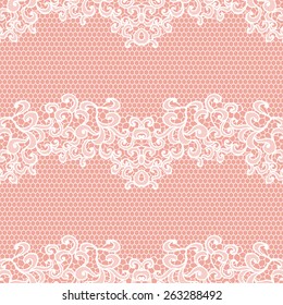 White lace seamless pattern with flowers on beige background