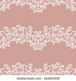 White lace seamless pattern with flowers on beige background