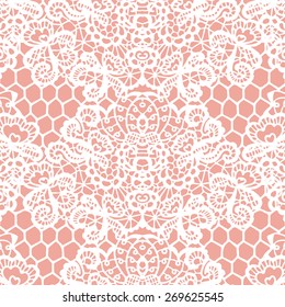 White lace seamless pattern with flowers on beige background