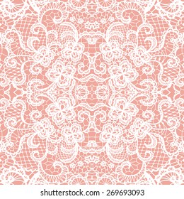 White lace seamless pattern with flowers on beige background