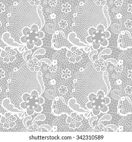 white lace seamless pattern with flowers on grey background