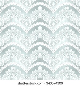 White lace seamless pattern with flowers on blue background