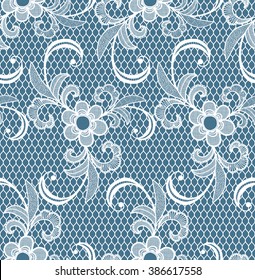 White lace seamless pattern with flowers on beige background