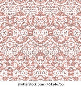 White lace seamless pattern with flowers on beige background