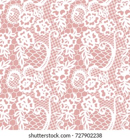 White lace seamless pattern with flowers on beige background