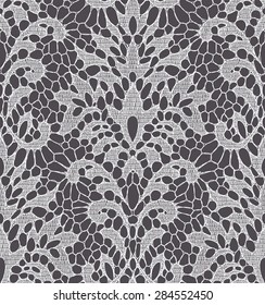 White Lace Seamless Pattern. Gray Background. 