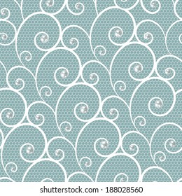 White lace seamless pattern with pearls