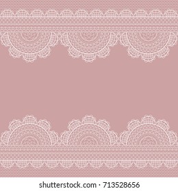 White lace seamless pattern. Template for wedding, invitation or greeting card with lace background. Vector illustration
