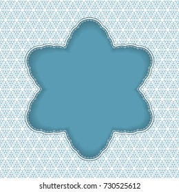 White lace snowflake border with a space for the text. Lace background. Vector illustration