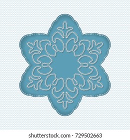 White lace snowflake, embossed pattern, decorative design element, winter decoration. Vector illustration