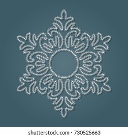 White lace snowflake, embossed pattern, decorative design element, winter decoration. Vector illustration