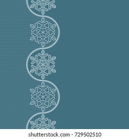 White lace snowflakes pattern with a space for the text. Lace background. Vector illustration