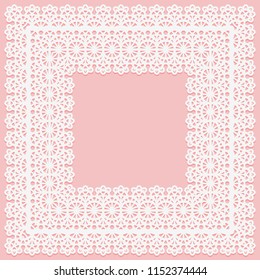 White Lace Square Doily On A Pink Background. Suitable For Laser Cutting Vector Illustration