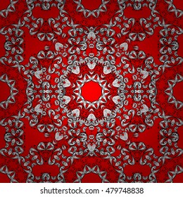 White lace texture on red background, repeating crochet lace ornament, seamless vector lace pattern