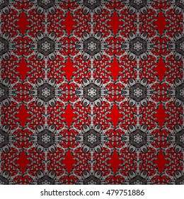 White lace texture on red background, repeating crochet lace ornament, seamless vector lace pattern