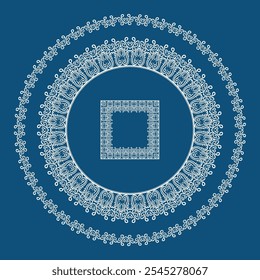 Marco de diseño de Vector de encaje blanco para tarjeta de felicitación con fondo azul
