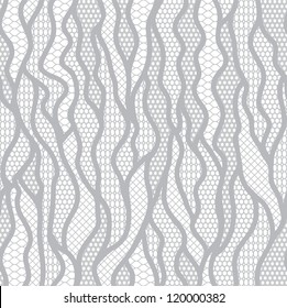 White lace vector fabric seamless pattern with lines and waves