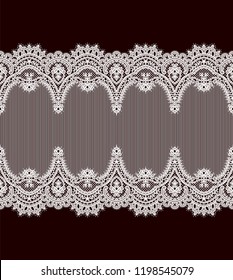 Patrón transparente del vector de encaje blanco. Cinta horizontal.