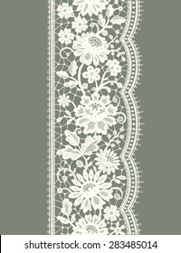 White Lace Vertical Seamless Pattern. Floral pattern.