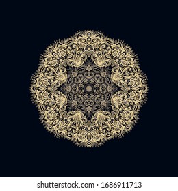 White laced ornamental  rosette - mandala on dark background