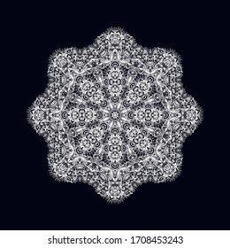 White laced ornamental  rosette - mandala on dark background