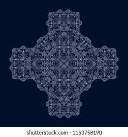 White laced ornamental vector rosette on dark blue background