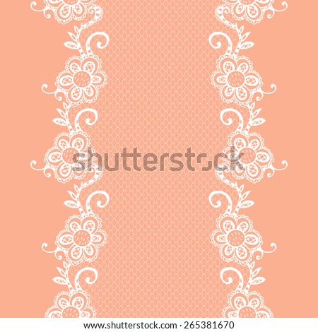 White Lacy Endless Ribbon on Beige Background. Vector Illustration with Hand Drawn Floral Elements.