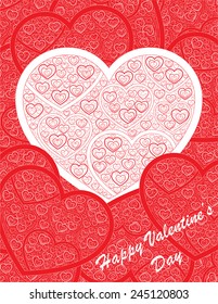 White lacy heart in composition from red hearts