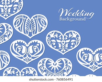 White lacy hearts wedding background for poster and banner. Vector illustration