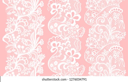 White lacy vintage elegant trims. Vector illustration.