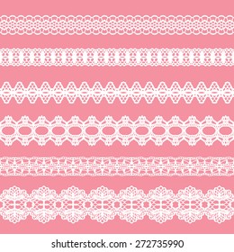 White lacy vintage elegant trims. Vector illustration.