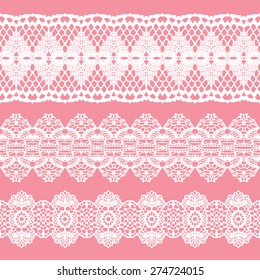 White lacy vintage elegant trims. Vector illustration.