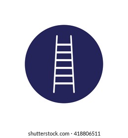 White ladder icon vector. Blue circle. Blue button