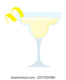 White lady. Cocktail with lemon curl in the bar glass.