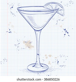White Lady Cocktail on a notebook page