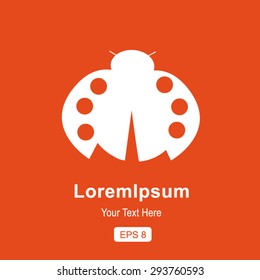 White ladybug flight on the red background icon, simple elements logo. Vector illustration. Logo template. Flat style. EPS 8.