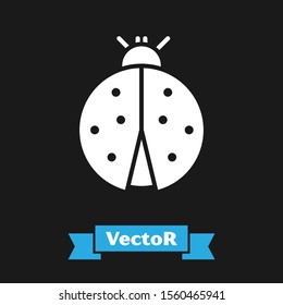 White Ladybug icon isolated on black background.  Vector Illustration