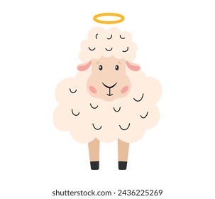 White lamb. Easter Cute sheep. Religious christian symbol. Vector illustration in flat hand drawn style 