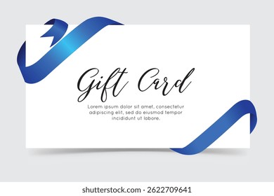 White landscape card with diagonal blue ribbon corner, elegant layout for branding, promos, or gifts.