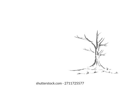 white landscape with silhouettes of fallen trees