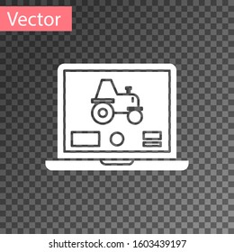 White Laptop application for control a autonomous tractor on a smart farm icon isolated on transparent background. Smart agriculture implement.  Vector Illustration