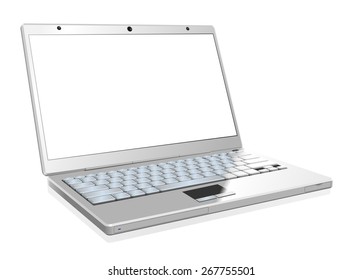 White laptop with the blank screen isolated on white background.